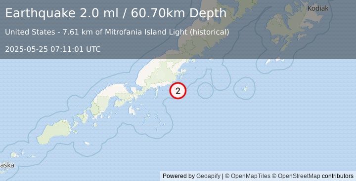 Earthquake 35 km ESE of Perryville, Alaska (2.0 ml) (2025-05-25 07:11:01 UTC)