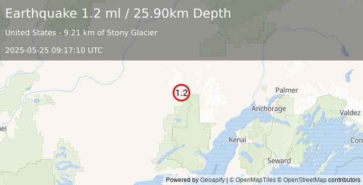 Earthquake 95 km ENE of Lime Village, Alaska (1.2 ml) (2025-05-25 09:17:10 UTC)