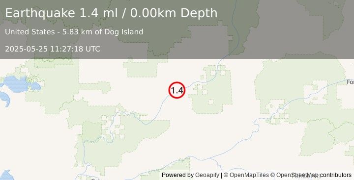 Earthquake 38 km WSW of Alatna, Alaska (1.4 ml) (2025-05-25 11:27:18 UTC)