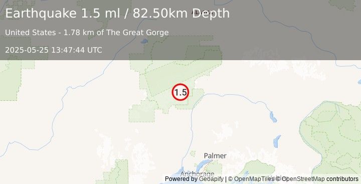 Earthquake 45 km N of Petersville, Alaska (1.5 ml) (2025-05-25 13:47:44 UTC)