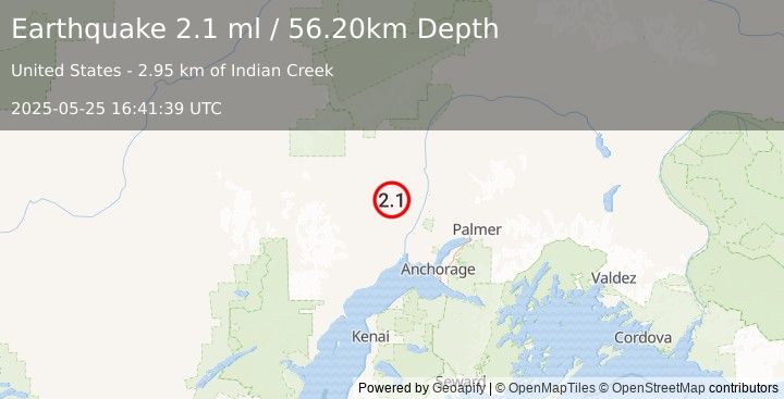 Earthquake 32 km ESE of Skwentna, Alaska (2.1 ml) (2025-05-25 16:41:39 UTC)