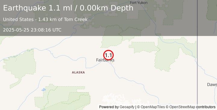 Earthquake 7 km ENE of Fox, Alaska (1.1 ml) (2025-05-25 23:08:16 UTC)