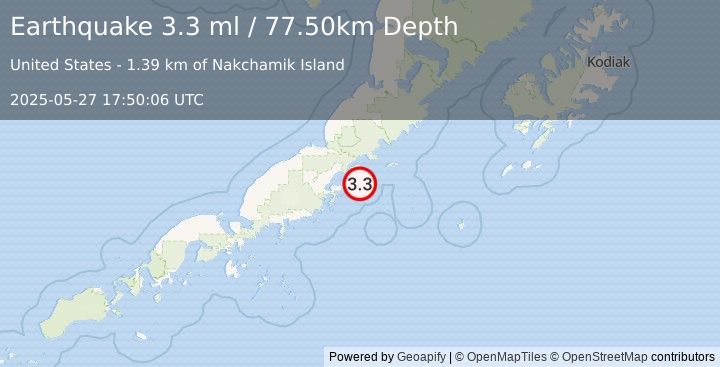 Earthquake 33 km E of Chignik, Alaska (3.3 ml) (2025-05-27 17:50:06 UTC)