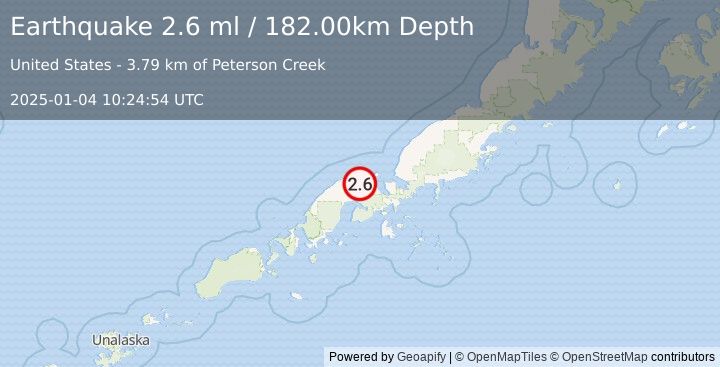 Earthquake 17 km SSW of Nelson Lagoon, Alaska (2.6 ml) (2025-01-04 10:24:54 UTC)