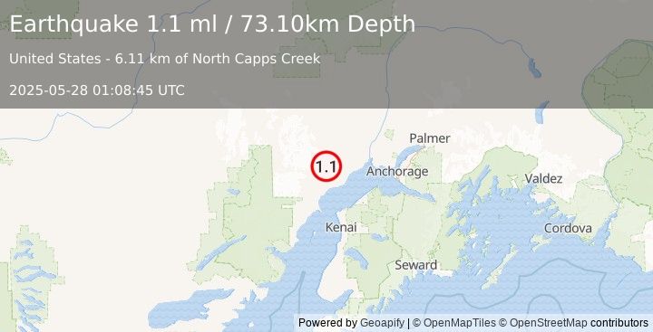 Earthquake 31 km WNW of Beluga, Alaska (1.1 ml) (2025-05-28 01:08:45 UTC)