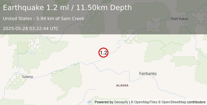 Earthquake 43 km W of Rampart, Alaska (1.2 ml) (2025-05-28 03:22:44 UTC)