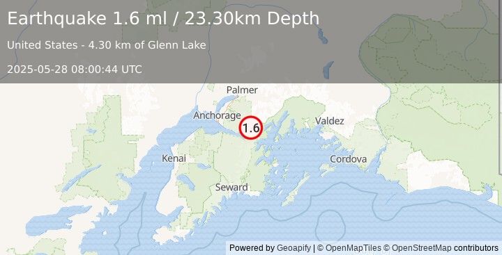 Earthquake 20 km ENE of Girdwood, Alaska (1.6 ml) (2025-05-28 08:00:44 UTC)