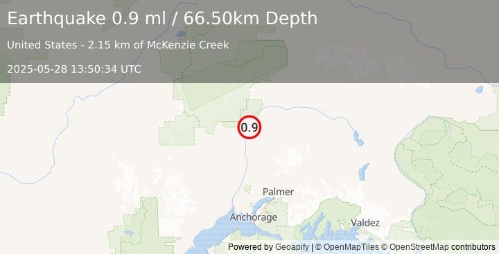 Earthquake 12 km NNE of Chase, Alaska (0.9 ml) (2025-05-28 13:50:34 UTC)
