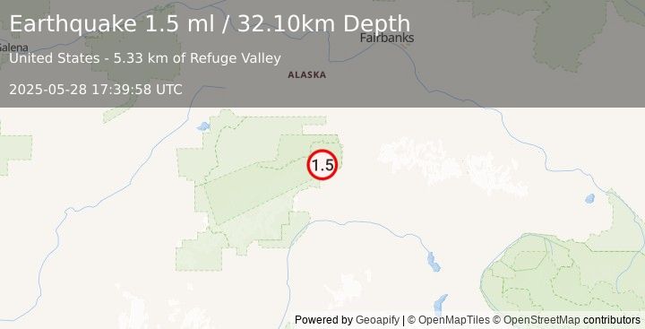 Earthquake 19 km WNW of Cantwell, Alaska (1.5 ml) (2025-05-28 17:39:58 UTC)