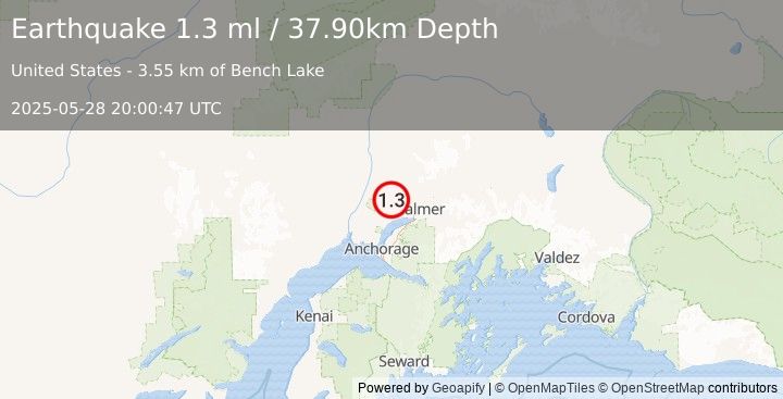 Earthquake 8 km NW of Meadow Lakes, Alaska (1.3 ml) (2025-05-28 20:00:47 UTC)