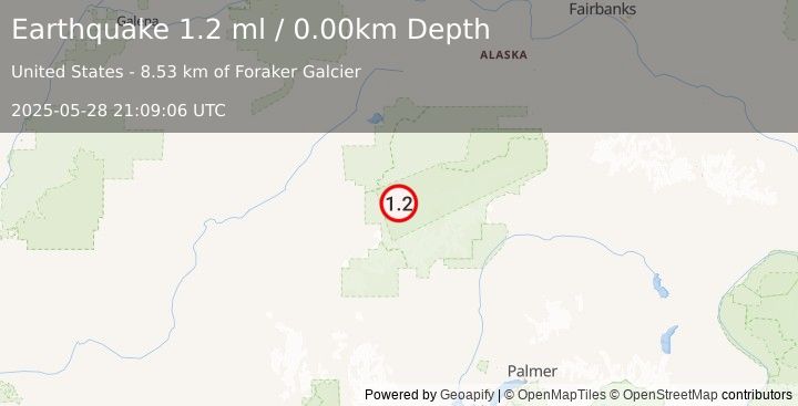 Earthquake 44 km S of Denali National Park, Alaska (1.2 ml) (2025-05-28 21:09:06 UTC)