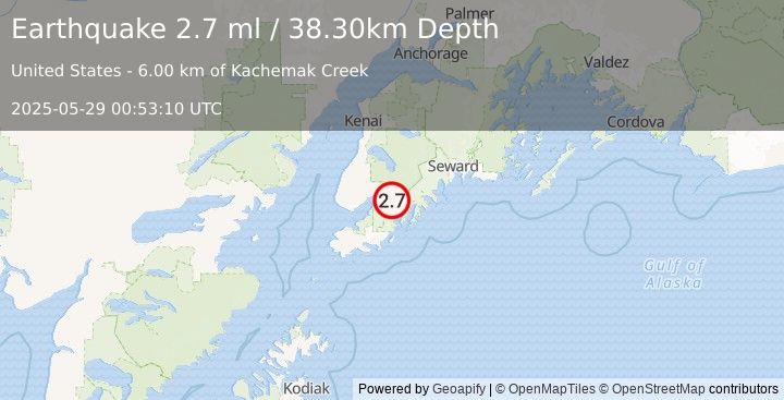 Earthquake 19 km SE of Fox River, Alaska (2.7 ml) (2025-05-29 00:53:10 UTC)