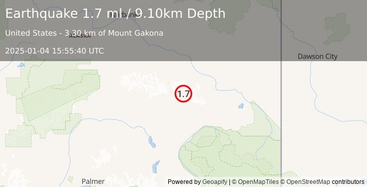 Earthquake 35 km NE of Paxson, Alaska (1.7 ml) (2025-01-04 15:55:40 UTC)