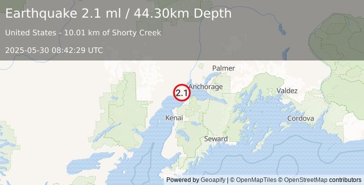 Earthquake 10 km ESE of Beluga, Alaska (2.1 ml) (2025-05-30 08:42:29 UTC)