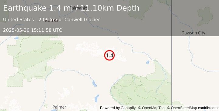 Earthquake 27 km NNE of Paxson, Alaska (1.4 ml) (2025-05-30 15:11:58 UTC)