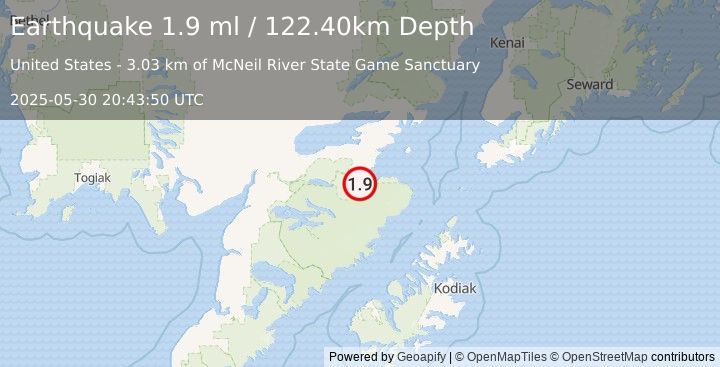 Earthquake 52 km SSE of Kokhanok, Alaska (1.9 ml) (2025-05-30 20:43:50 UTC)