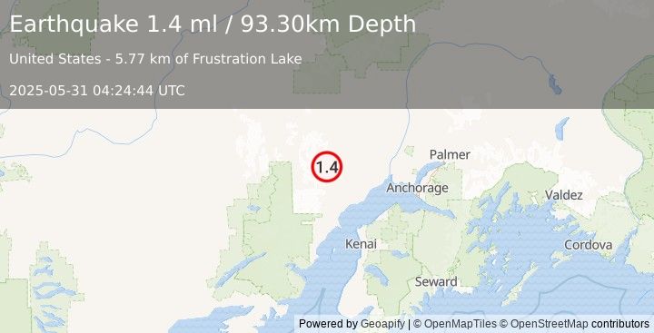 Earthquake 64 km WNW of Beluga, Alaska (1.4 ml) (2025-05-31 04:24:44 UTC)