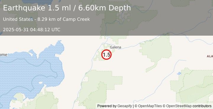 Earthquake 34 km SE of Nulato, Alaska (1.5 ml) (2025-05-31 04:48:12 UTC)