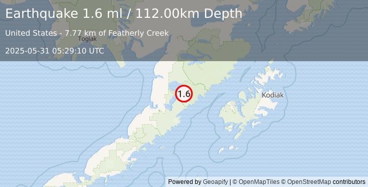 Earthquake 78 km ENE of Ugashik, Alaska (1.6 ml) (2025-05-31 05:29:10 UTC)