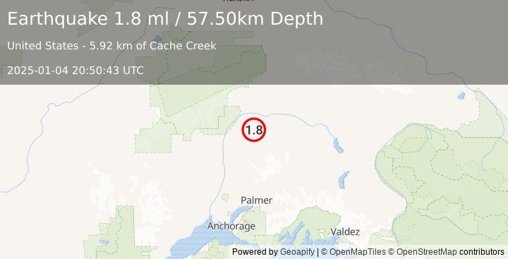 Earthquake 50 km ENE of Chase, Alaska (1.8 ml) (2025-01-04 20:50:43 UTC)