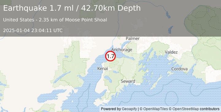 Earthquake 7 km N of Point Possession, Alaska (1.7 ml) (2025-01-04 23:04:11 UTC)