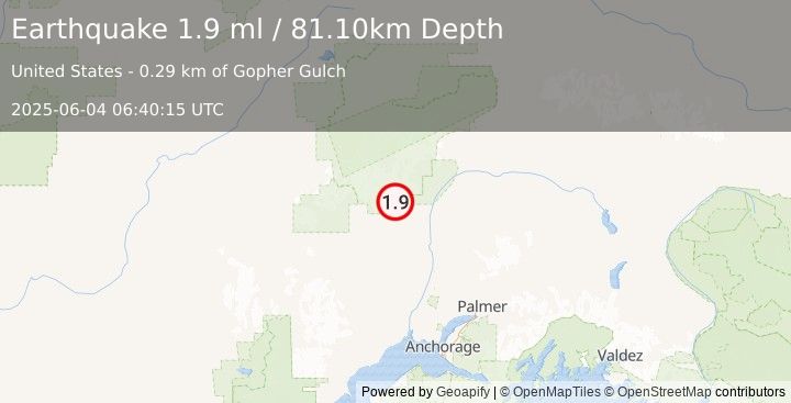 Earthquake 10 km NNW of Petersville, Alaska (1.9 ml) (2025-06-04 06:40:15 UTC)