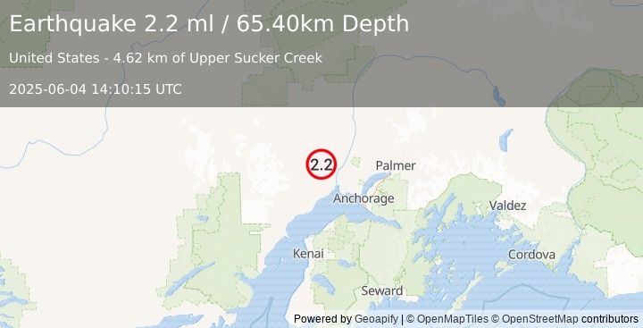 Earthquake 23 km WNW of Susitna, Alaska (2.2 ml) (2025-06-04 14:10:15 UTC)