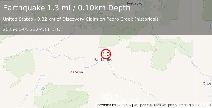 Earthquake 8 km NE of Fox, Alaska (1.3 ml) (2025-06-05 23:04:11 UTC)