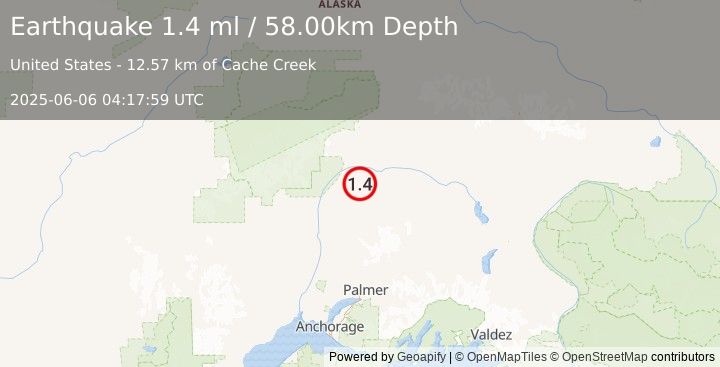 Earthquake 52 km ENE of Chase, Alaska (1.4 ml) (2025-06-06 04:17:59 UTC)