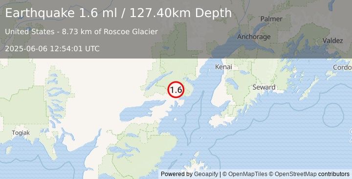 Earthquake 48 km NE of Pedro Bay, Alaska (1.6 ml) (2025-06-06 12:54:01 UTC)