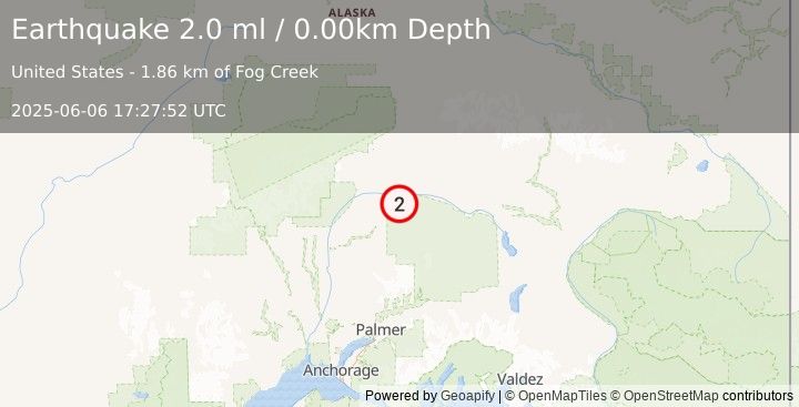 Earthquake 70 km S of Cantwell, Alaska (2.0 ml) (2025-06-06 17:27:52 UTC)