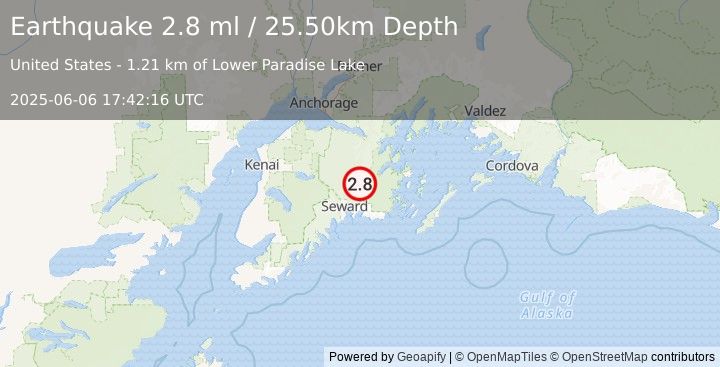 Earthquake 13 km E of Primrose, Alaska (2.8 ml) (2025-06-06 17:42:16 UTC)