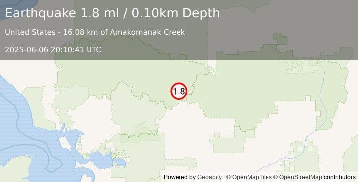 Earthquake 74 km NNE of Ambler, Alaska (1.8 ml) (2025-06-06 20:10:41 UTC)