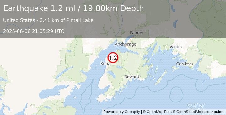 Earthquake 19 km SSW of Point Possession, Alaska (1.2 ml) (2025-06-06 21:05:29 UTC)