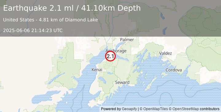 Earthquake 24 km ENE of Point Possession, Alaska (2.1 ml) (2025-06-06 21:14:23 UTC)