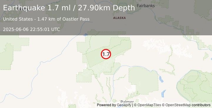 Earthquake 60 km ESE of Denali National Park, Alaska (1.7 ml) (2025-06-06 22:55:01 UTC)