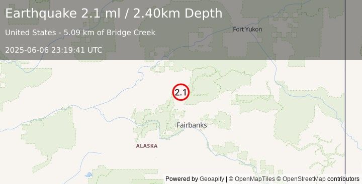 Earthquake 19 km ESE of Livengood, Alaska (2.1 ml) (2025-06-06 23:19:41 UTC)