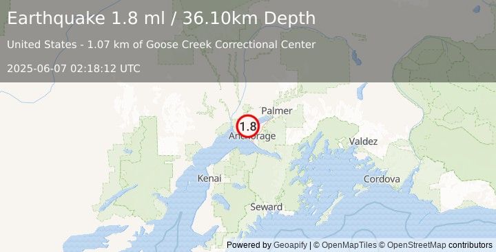 Earthquake 2 km W of Point MacKenzie, Alaska (1.8 ml) (2025-06-07 02:18:12 UTC)