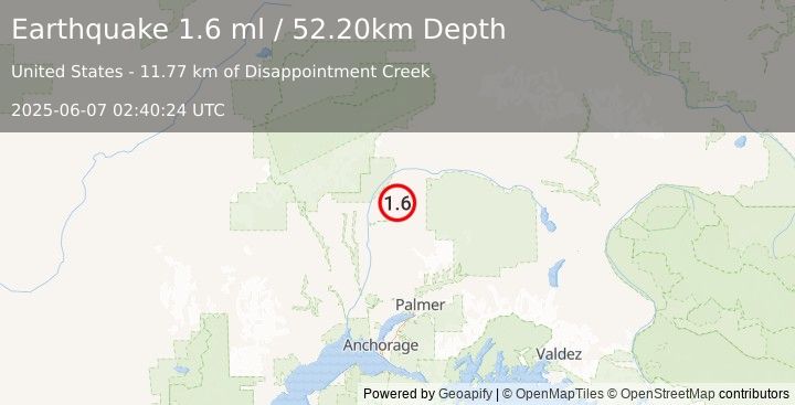 Earthquake 29 km ENE of Chase, Alaska (1.6 ml) (2025-06-07 02:40:24 UTC)