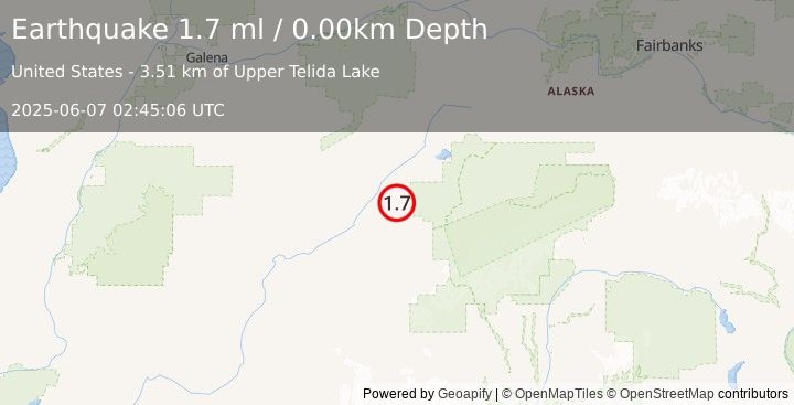 Earthquake 61 km SW of Lake Minchumina, Alaska (1.7 ml) (2025-06-07 02:45:06 UTC)