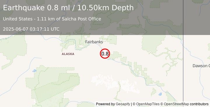 Earthquake 7 km S of Salcha, Alaska (0.8 ml) (2025-06-07 03:17:11 UTC)