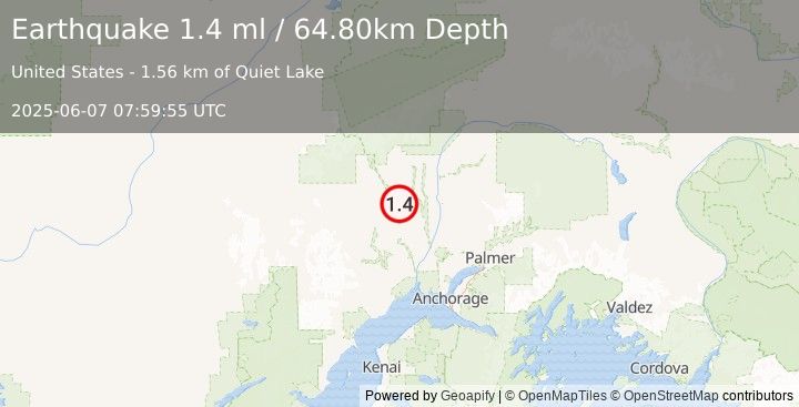 Earthquake 28 km ENE of Skwentna, Alaska (1.4 ml) (2025-06-07 07:59:55 UTC)