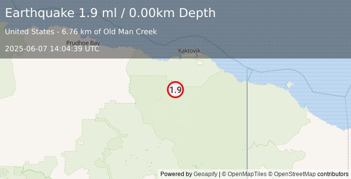 Earthquake 72 km SSW of Kaktovik, Alaska (1.9 ml) (2025-06-07 14:04:39 UTC)