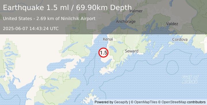 Earthquake 4 km ESE of Ninilchik, Alaska (1.5 ml) (2025-06-07 14:43:24 UTC)