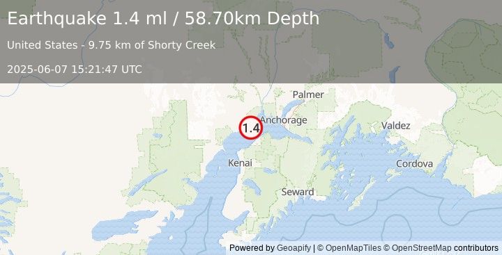 Earthquake 10 km ESE of Beluga, Alaska (1.4 ml) (2025-06-07 15:21:47 UTC)