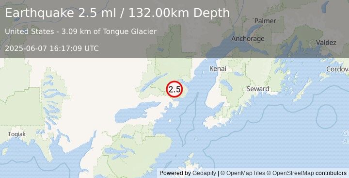 Earthquake 59 km NE of Pedro Bay, Alaska (2.5 ml) (2025-06-07 16:17:09 UTC)