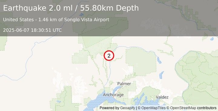 Earthquake 12 km NNW of Chase, Alaska (2.0 ml) (2025-06-07 18:30:51 UTC)