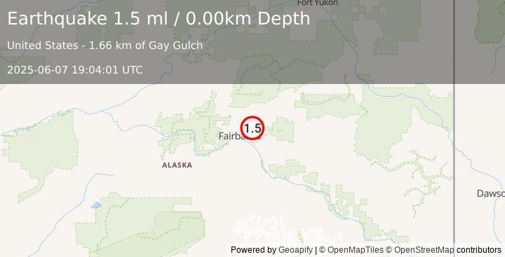 Earthquake 14 km E of Fox, Alaska (1.5 ml) (2025-06-07 19:04:01 UTC)