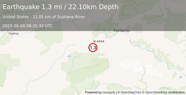 Earthquake 48 km W of Clear, Alaska (1.3 ml) (2025-06-08 08:35:32 UTC)