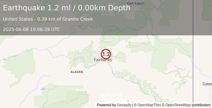 Earthquake 8 km NE of Fox, Alaska (1.2 ml) (2025-06-08 19:06:39 UTC)